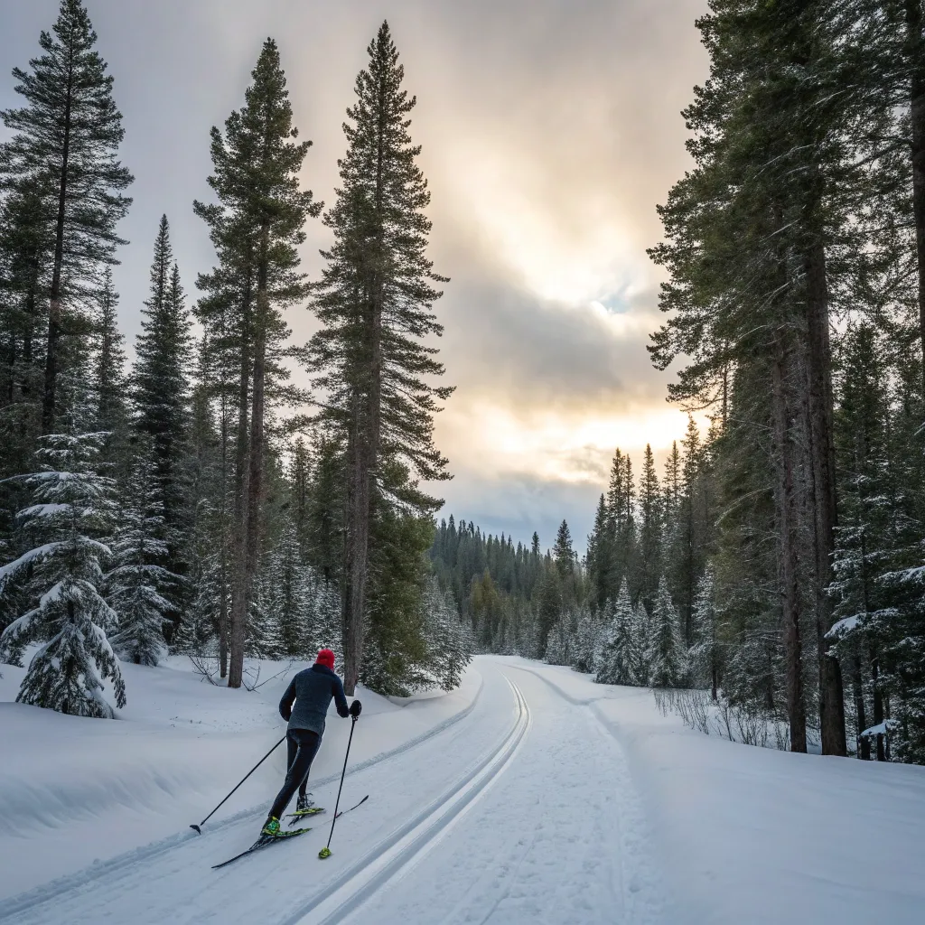 Cross-Country Skiing in Forest